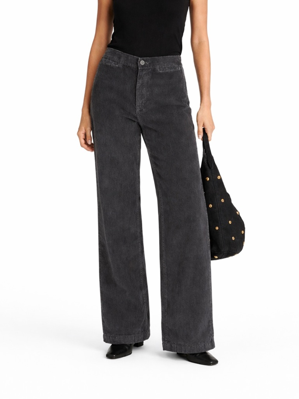 Madewell 30P Petite Wide-Leg Pant 0473 Corduroy charcoal gray high rise